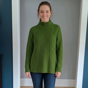 J. Jill Women's Fern Green Sweater Sz Small Cable Knit Mock Neck